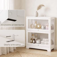 HOMCOM Vitrina Expositora para Colecciones de 2 Niveles con Puertas Abatibles de Acrílico para Figuras 59,5x30x73 cm Blanco(m-5)