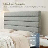 HOMCOM Tête de Lit Capitonnée, Hauteur Ajustable en 3 Niveaux avec Pieds en Métal pour Chambre, 140 x 10 x 106/116/126 cm, Gris(m-4)