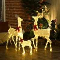 Outsunny Rendierenfamilie met rode strikken, 283 LEDs, Kerstverlichting, weerbestendig, Goud(m-9)
