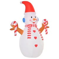 HOMCOM 2,4 m opblaasbare sneeuwpop met zwaailicht kerstversiering voor binnen en buiten tuin gazondecoratie feest wit + rood 180 x 100 x 240 cm(m-10)