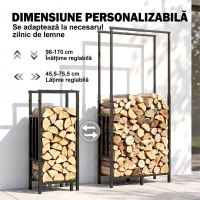 Outsunny Suport pentru Lemne de Interior și Exterior, Reglabil, cu Bază Înălțată, din Oțel, Negru(m-4)
