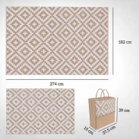 Outsunny Covor Exterior pentru Balcon și Terasă Reversibil cu Model Geometric, 2.74x1.82 m, Cafea și Alb(m-3)