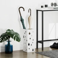 HOMCOM Paraplustandaard, 4 Haken, Wateropvangbak, Staal, Wit(m-2)