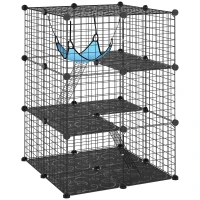 PawHut Cușcă pentru Pisici Gard Personalizabil pe 3 Niveluri, 105 cm, Negru(m-1)