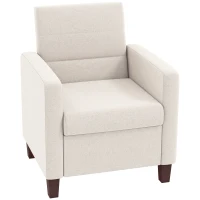HOMCOM Polsterfauteuil in Linnenlook, Schuim, Zitkussen, Houten Frame, Crème(m-11)