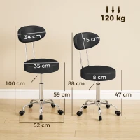 HOMCOM Scaun Reglabil Rotativ a 360°con Spătar Și Șezut Tapițate, Negru(m-3)