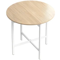 HOMCOM Klappbarer Esstisch, 80 cm Runder Klapptisch mit Stahlrahmen, Platz für 2-4 Personen, Naturholz-Optik(m-1)
