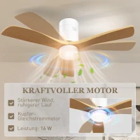 HOMCOM Plafondventilator met LED-Licht, 6 Snelheden, Afstandsbediening, Lichtbruin(m-6)
