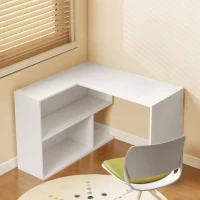 HOMCOM Bureau d'angle, bureau d'ordinateur avec tiroir en tissu et compartiments ouverts, 110 x 100 x 75 cm, blanc(m-2)