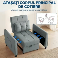 HOMCOM Canapea Extensibilă cu Spătar Reglabil, Gri Deschis(m-8)