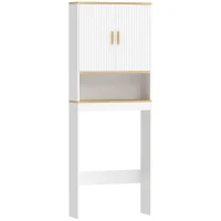 HOMCOM Estantería para Baño sobre Inodoro de 3 Niveles con Estante Abierto 2 Puertas y Estante Ajustable 64x20x170,5 cm Blanco(m-1)