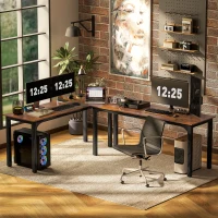HOMCOM Bureau, Computertafel, rustiek ontwerp, ruime ruimte, spaanplaat, Bruin(m-6)