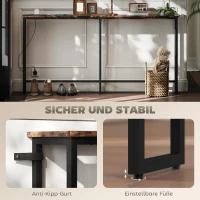 HOMCOM Smalle Consoletafel met Oplaadstation, Industriële Stijl, Stalen Frame, Bruin(m-5)