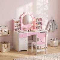 AIYAPLAY Coiffeuse pour Enfants avec Tabouret et Miroir Lumineux à 2 Couleurs en Acrylique, pour 3-8 Ans, 90 x 41 x 104 cm, Rose(m-10)
