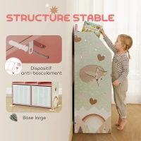 AIYAPLAY Meuble rangement enfant, bibliothèque enfants avec étagères ouvertes et 2 tiroirs en tissu, MDF, rose(m-6)