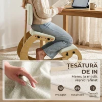 HOMCOM Scaun Ergonomic pentru Genunchi cu Spatar, Balansoar, Postural, Lemn Mesteacan, Crem(m-6)