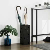 HOMCOM Paraplubak, 4 Haken, Lekbak, Staal, Zwart(m-2)