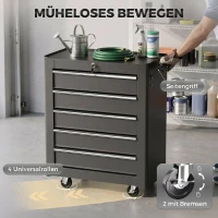 HOMCOM gereedschapskist, gereedschapskast, op wieltjes, 5 laden, staal, zwart(m-6)