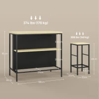 HOMCOM Barset, 2 Barkrukken & 1 Bartafel, vlekbestendig, stabiel, Staalframe, Zwart/Eik(m-3)