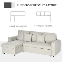 HOMCOM Slaapbank Hoekbank met Bedfunctie, inclusief 2-Zits Sofa, Eenpersoonsbed, L-vorm met Opbergruimte, 2 Kussens Crèmewit(m-6)
