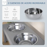 PawHut Comedero Elevado para Perros con 2 Cuencos Extraíbles de Acero Inoxidable 58,4x30,5x25,4 cm Gris(m-5)