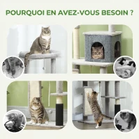 PawHut Arbre à Chat Tour de Jeux pour Chats Centre d'Activités avec Poteaux à Griffer en Sisal Niche Hauteur 132 cm Gris(m-7)