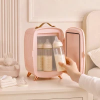 HOMCOM Nevera para Cosméticos Pequeña con 6L Capacidad con Puerta con Espejo y Luces LED Ajustables 24,3x19,4x35,6 cm Rosa(m-7)