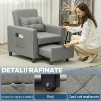 HOMCOM Canapea Extensibilă cu Spătar Reglabil, Gri Deschis(m-7)