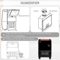 HOMCOM 2 in 1 luchtverhitter met afstandsbediening luchtbevochtiger keramisch LED licht bevochtigingsfunctie 8-uurs timer kachel verwarming 2000W ABS zwart 33 x 21 x 49.5 cm(m-9)