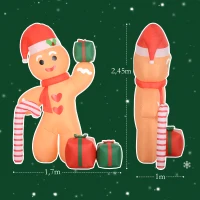Outsunny 245 cm Opblaasbare Kerstdecoratie voor buiten – Gingerbread Man met geïntegreerde LED-verlichting, opblaasbare outdoor kerstversiering met zuurstok, ideaal voor tuin, grasveld en feest(m-3)