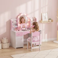 AIYAPLAY Coiffeuse pour Enfants avec Tabouret et Miroir Lumineux à 2 Couleurs en Acrylique, pour 3-8 Ans, 90 x 41 x 104 cm, Rose(m-17)