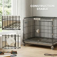 PawHut Cage pour Chien, Plateau Amovible, Roues avec Freins, Toit Ouvrant Verrouillable, 60,5x45,5x54,5cm, Noir(m-5)