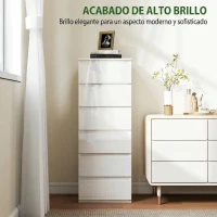 HOMCOM Cómoda de Dormitorio con 6 Cajones Estrecha Sinfonier Ahorro Espacio 40x35x109 cm Blanco Brillo(m-4)