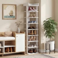 HOMCOM Schuhregal 9 Ebenen Holz-Schuhorganisator mit Ablage oben und 2 Haken, für Eingangsbereich, Weiß(m-10)