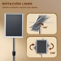 HOMCOM Soporte para Carteles A3 Altura Ajustable, Giratorio 360° Marco de Aluminio y Acero Inoxidable Plata(m-5)