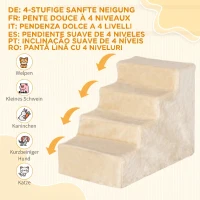 PawHut Scară Portabilă pentru Câini cu 4 Trepte, din Țesătură Catifelată, Detasabilă și din Placă Aglomerată, 60x35x44 cm, Bej(m-4)