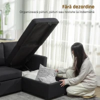 HOMCOM Canapea Extensibilă de Colț cu Aspect de In și Compartiment de Depozitare Ascuns, 192x148x86 cm, Gri Antracit(m-6)