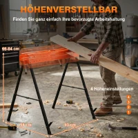 HOMCOM Koziołki w podwójnym opakowaniu, składane stojaki warsztatowe z regulowanymi nogami, uchwyt 2x4, rączka, Pomarańczowy(m-5)