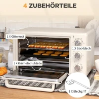 HOMCOM Minioven, 3 Kookmodi, tot 230° C, 1400W, met Accessoires, 46x38,5x29cm, Crème(m-6)