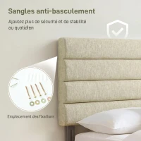 HOMCOM Tête de Lit Capitonnée, Hauteur Ajustable en 3 Niveaux avec Pieds en Métal pour Chambre, 140 x 10 x 106/116/126 cm Beige(m-7)