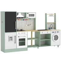 AIYAPLAY Cuisine Enfant Jouet d'Imitation, Micro-Ondes, Four, Plateau Rotatif sur Roulettes, 160x32x97,5cm, Vert Clair(m-1)