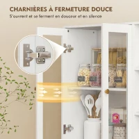 HOMCOM Buffet haut cuisine, vaisselier vitrine avec 4 portes à fermeture douce en verre trempé, 90x35x172cm, blanc(m-6)