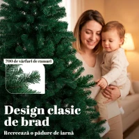 HOMCOM Brad Artificial de Crăciun 180 cm cu 700 Ramuri Ignifuge, Bază din Oțel,100x100x180 cm, Verde(m-5)