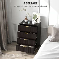 HOMCOM Comodă Modernă cu 4 Sertare și Mânere Aurii, Negru(m-4)