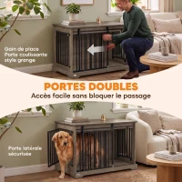 PawHut Cage pour Chien en Bois et Acier avec Porte Coulissante, Table d'Appoint, Niche Moderne, 100x60x68cm, Gris-Marron Clair(m-5)