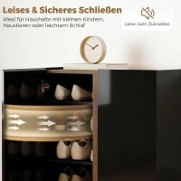 HOMCOM Schuhschrank mit leiser Sicherheitsöffnung, 6 Ebenen, grifflose Design, Hochglanz Schwarz(m-6)