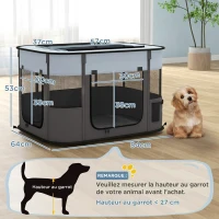 PawHut Parc enclos pliable pour chien chat petits animaux en tissu Oxford avec rangement 84 x 64 x 53 cm gris et noir(m-3)