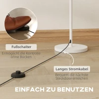 HOMCOM Vloerlamp in retro stijl, kunststof lampenkap, voetschakelaar, metalen staaf, Wit(m-5)