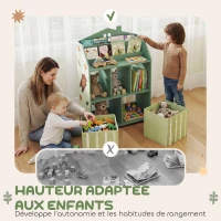 AIYAPLAY Meuble rangement enfant, bibliothèque enfants avec étagères ouvertes et 2 tiroirs en tissu, MDF, vert(m-5)