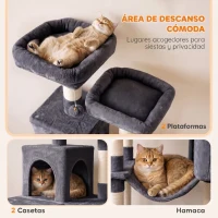 PawHut Árbol Rascador para Gatos 204 cm Multinivel con 2 Cuevas Hamaca 2 Camas Postes de Sisal Escalera 2 Bolas Gris Oscuro(m-5)